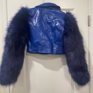 Leather Jacket with Faux Fur Sleeves
